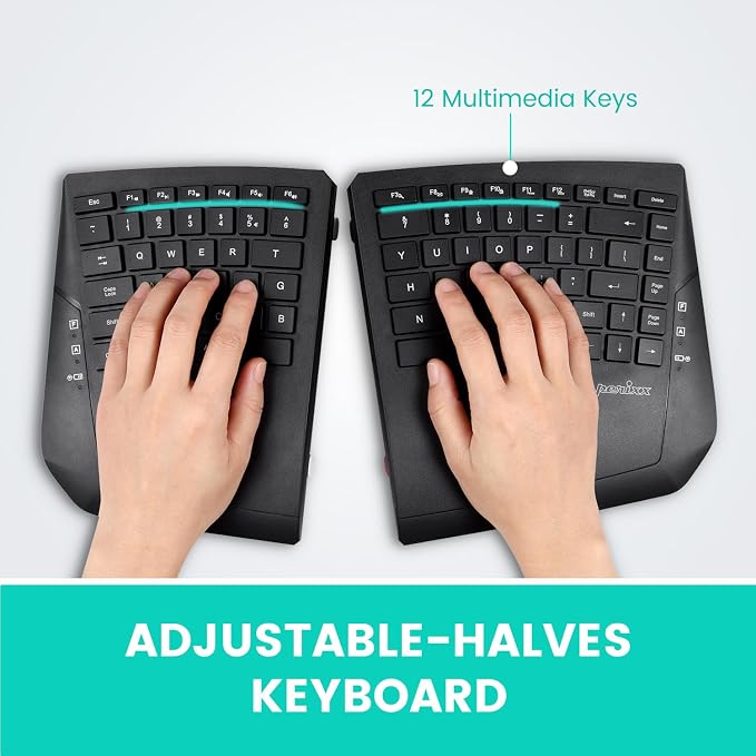 Perixx PERIBOARD-624B US, Wireless Ergonomic Split Keyboard - Up 30 Ft Separation - Adjustable Tilt Angle - Low Profile Membrane Keys - Black - US English - Image 6