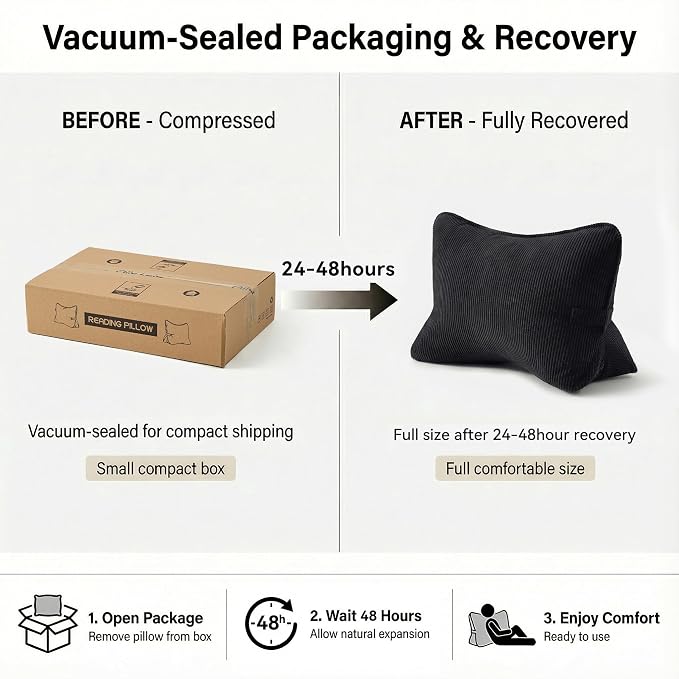 Pat. Pend. Corduroy Lumbar Support Pillow for Sitting, Triangle Cushion for Sofa, Couch or Bed, Reading Pillow for Gaming, Watching TV & Relaxing, Lamp Black - Image 8