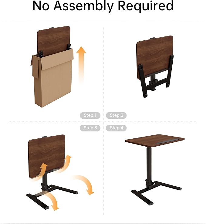 25" Mobile Folding Desk: Pneumatic Sit-Stand, No Assembly | 29-42" Height Adjustable Rolling Laptop Desk, Hidden Wheels, 0-90° Tilt Top. Ideal for Home Office, Craft & Study. - Image 9