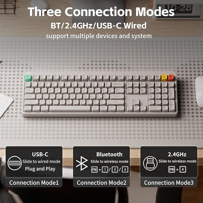 NuPhy Node100 Wireless Mechanical Keyboard, Hot Swappable Custom Bluetooth Keyboard, 109 Keys Computer Gaming Keyboards, Supports Touch Gestures, PBT Keycaps, RGB Backlit, Bluetooth/2.4GHz/USB-C - Image 3