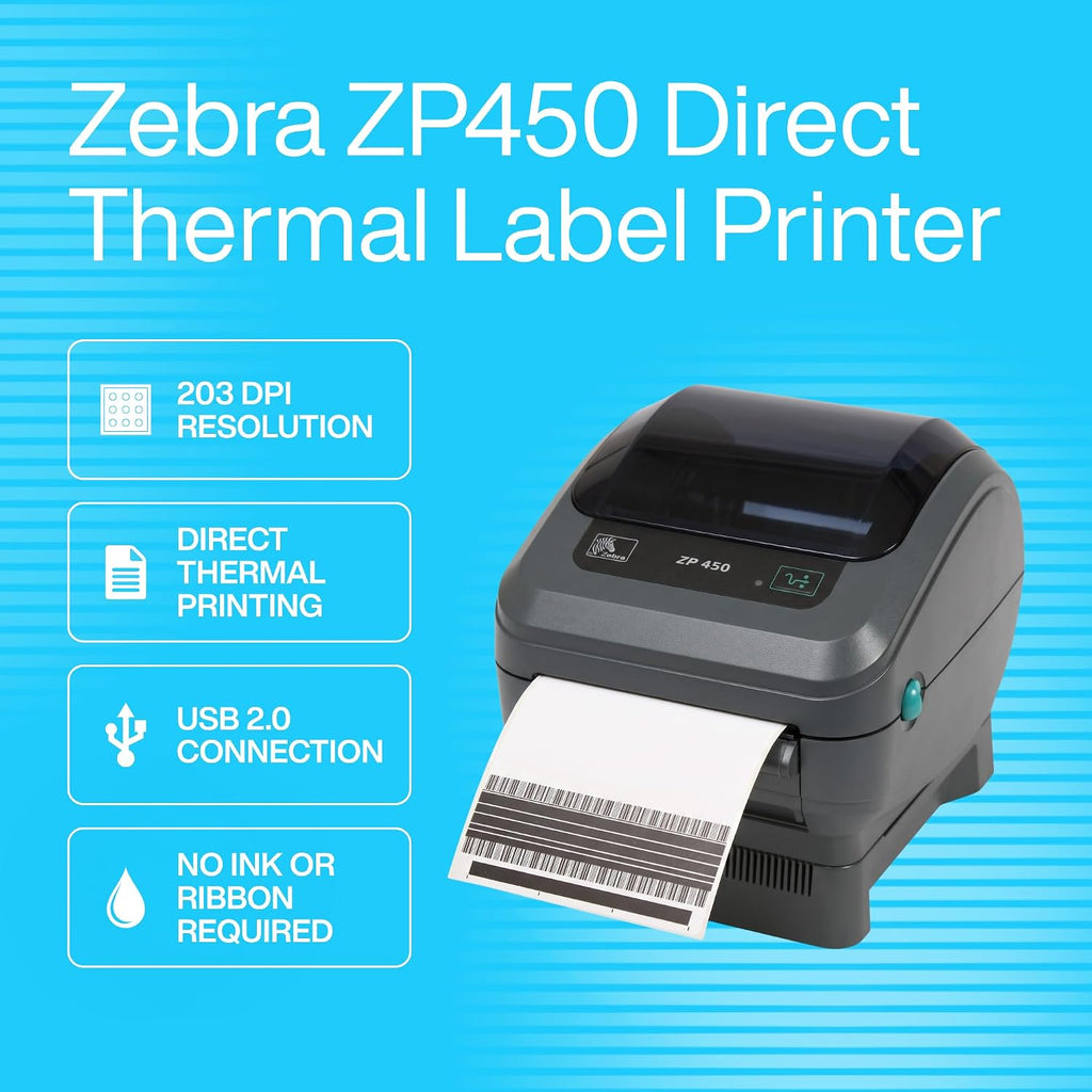 ZP450 Zebra Direct Thermal Label Barcode Printer - USB, Serial & Parallel - Image 3
