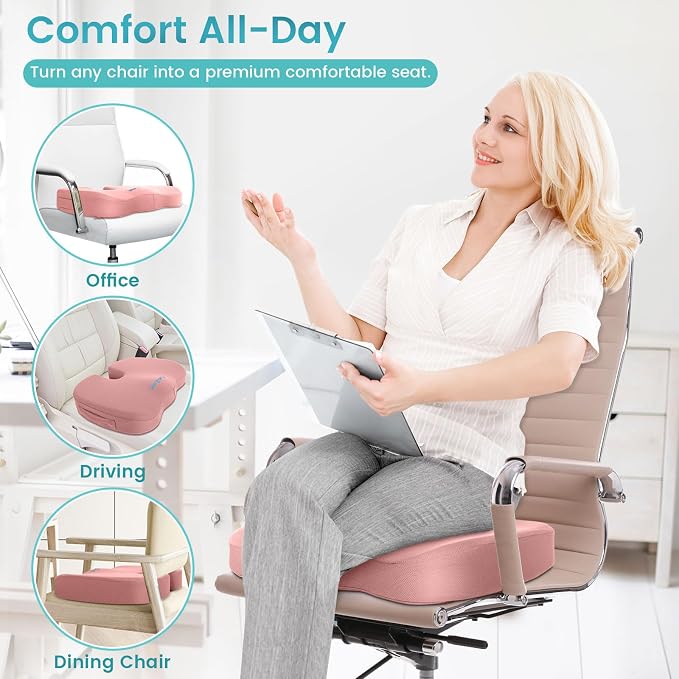 Gel Seat Cushion, Enhanced Memory Foam Cushion for Tailbone Pain, Pink | Cooling Gel for Office Chair, U-shaped Design Chair Cushion for Gaming, Car, Wheelchair, Non-Slip Base, Washable Cover - Image 6