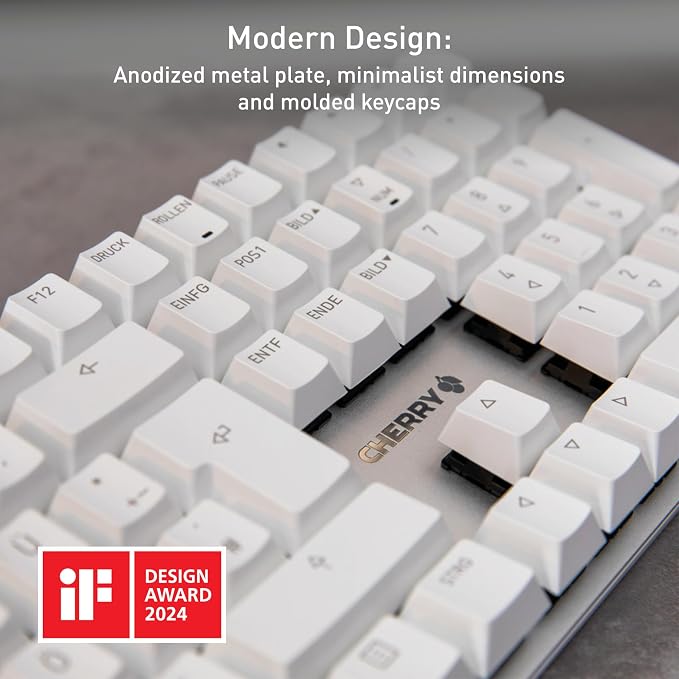 Cherry KC 200 MX Wired Mechanical Office Keyboard MX2A Silent RED Switches | Modern Design with Elegant Aluminum Surface, USB-A Connection, Quiet Typing, White/Silver - Image 3