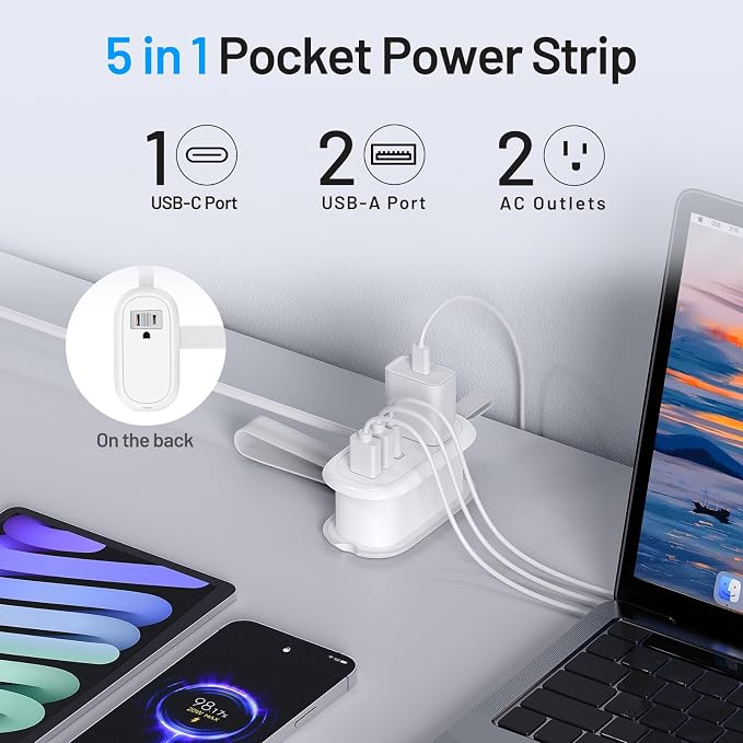 BEVA PD20W Travel Power Strip, 4FT Extension Cord, 2 Outlets 3 USB Ports | PD20W Fast Charging Travel Extension Cord with USB-C Ports for Cruise Ships, Dorm, Hotel, Travel Essentials - Image 3