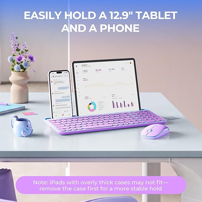 seenda CTU-301 Bluetooth Keyboard and Mouse Combo for iPad,Blue&Purple | Bluetooth+2.4G combo with tablet holder, full-size keys and quiet clicks for iPad, iPhone, Mac, Windows and Android. - Image 3