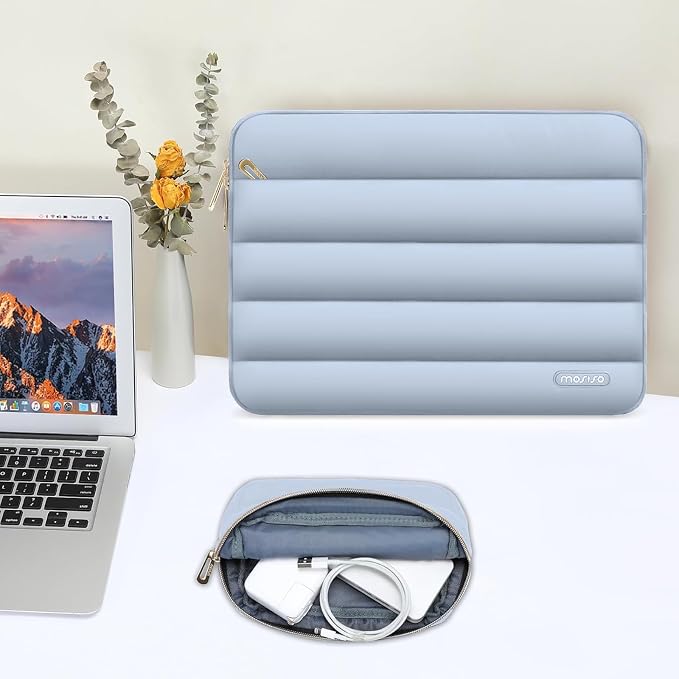MOSISO Laptop Case 13.3 inch,13-13.3 inch Puffy Laptop Sleeve Carrying Case | Compatible with MacBook Neo/Air 13.6/Pro 13/14, HP Dell ASUS Lenovo, Polyester Horizontal Bag with Small Case, Baby Blue - Image 5