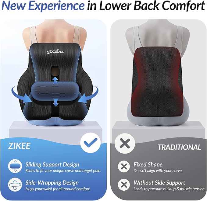 Lumbar Support Pillow, Sliding Support for Precise Back Pain Relief | Ergonomic Lumbar Support Pillow for Office Chair, Improves Posture, Memory Foam Back Support Pillow for Office, Car, Home - Image 4