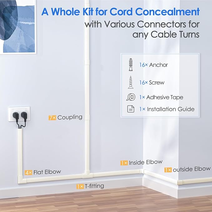 Yecaye TV Cord Hider, 125in Cord Cover, W1.18in H0.6in, Beige | Large Cable Hider, Wire Covers for 4 Cords, Cable Raceway Wire Hiders for TV on Wall, Cable Cover Cord Concealer - Image 4