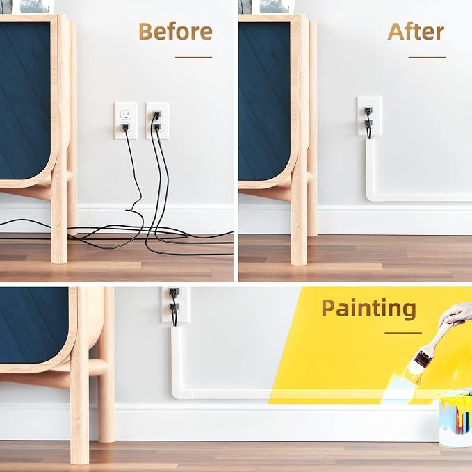 Delamu Cord Hider, 85in Cord Covers for 2-3 Wires on Wall, Self-Adhesive Cable Hider, Paintable Wire Hiders Wire Covers for TV Cords on Wall, Easy Mount Cable Cover Raceway Kit, W0.95 H0.55in, White - Image 3