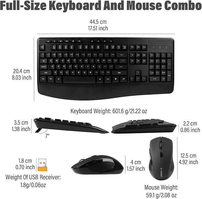 Wireless Keyboard and Mouse Combo,Soft Touch Quiet Keyboard Less Noise 90% | Ergonomic With Wrist Rest,2.4GHz 104 Keys Full Size,2400 DPI Mouse,For Office/Work/Home/PC Computer/Laptop,Black - Image 9