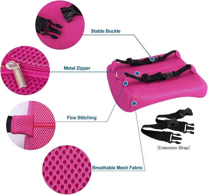 Lumbar Pillow for Chair and Car, Back Support for Office, Memory Foam Cushion with Mesh Cover - Pink - Image 6