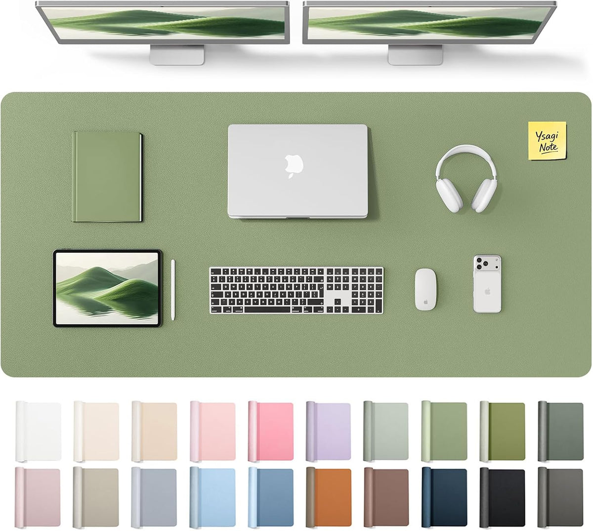 YSAGi Leather Desk Pad Protector, Office Desk Mat, Large Mouse Pad, Non-Slip PU Leather Desk Blotter, Laptop Desk Pad, Waterproof Desk Writing Pad for Office and Home (Bamboo Green,55" x 24") by YSAGi