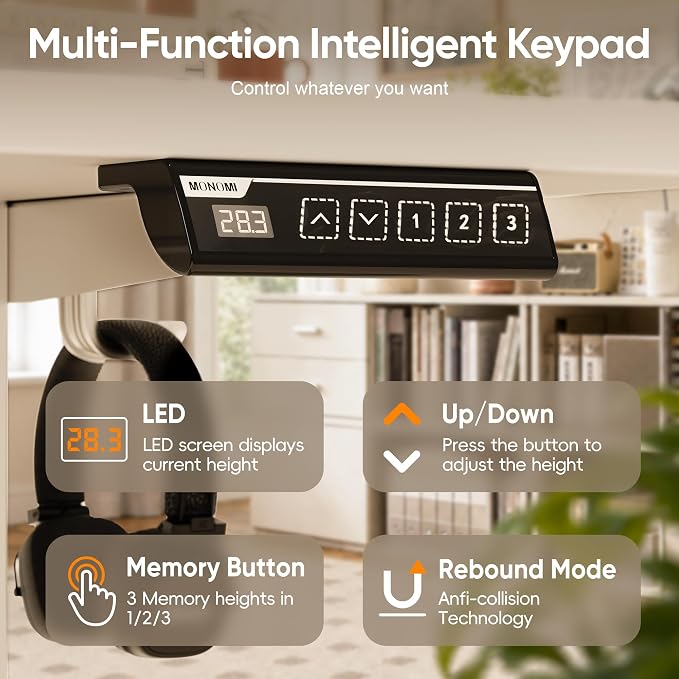 Monomi Large Electric Standing Desk 71“x31.5“ Height Adjustable,White | Sit Stand Up Desk for Home Office,Ergonomic Computer desk with Memory Preset and Anti-Collision,Headphone Hook - Image 5