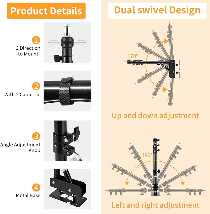 SITTO 22 inch Ring Light with Remote Control, 43 inch Wall Mounted Boom Arm | Ring Light Wall Mount for Live Streaming, Beauty Salon, Barber Light, Tattoo Light, Photography Lighting Studio - Image 4