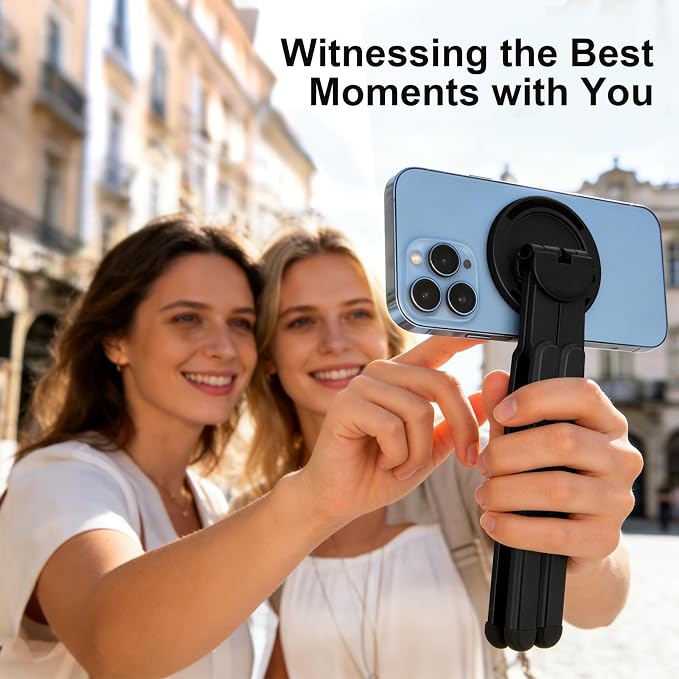 3-in-1 Foldable Magnetic Phone Tripod Stand, Portable Aluminum Alloy Adjustable Holder for Tablet, Laptop MacBook Pro/Air 10–16", Magnet Phone Mount Compatible with MagSafe iPhone Android - Image 4