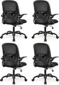 4-Pack Office Chair Ergonomic Desk Chair with Flip up Armrests Swivel Breathable Desk Mesh Computer Chair with Adjustable Lumbar Support and Height for Conference Room (Black) by Primy