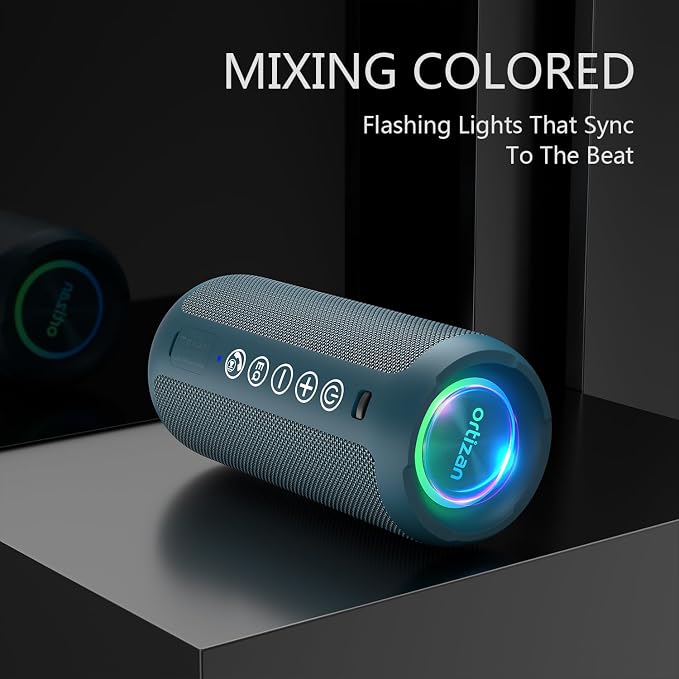 Ortizan Portable Bluetooth Speaker, IPX7 Waterproof, Wireless, Dark Blue | Deep Bass, Bluetooth 5.3, LED Lights, Wireless Stereo Pairing, 30H Playtime, for Home/Outdoor/Party/Beach, Birthday Gift - Image 2
