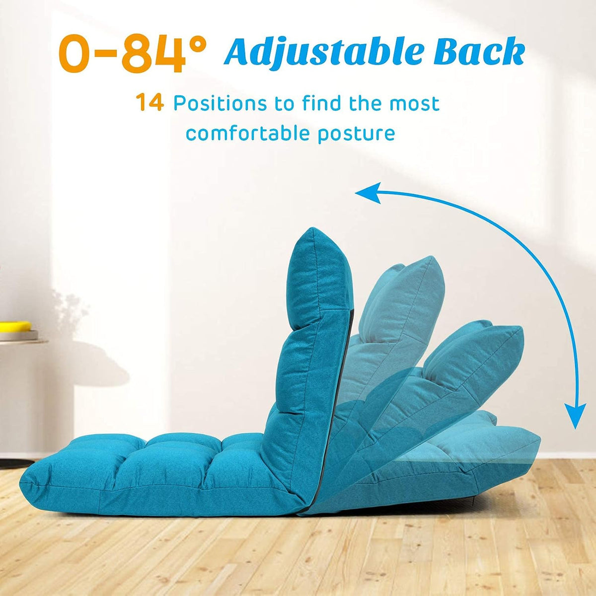 Giantex Adjustable Floor Gaming Sofa Chair 14-Position Cushioned Folding Lazy Recliner High Resilience Sponge, Breathable Cotton & Linen Fabric Sleeper Bed Couch Recliner - Image 4