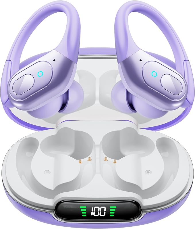 occiam Active Noise Cancelling Earbuds Wireless Bluetooth Headphones | Ear Buds 90Hrs Playback Stereo Bass Earphones with Mic Over-Ear Hooks IPX7 Waterproof Headset for Work Sports by occiam