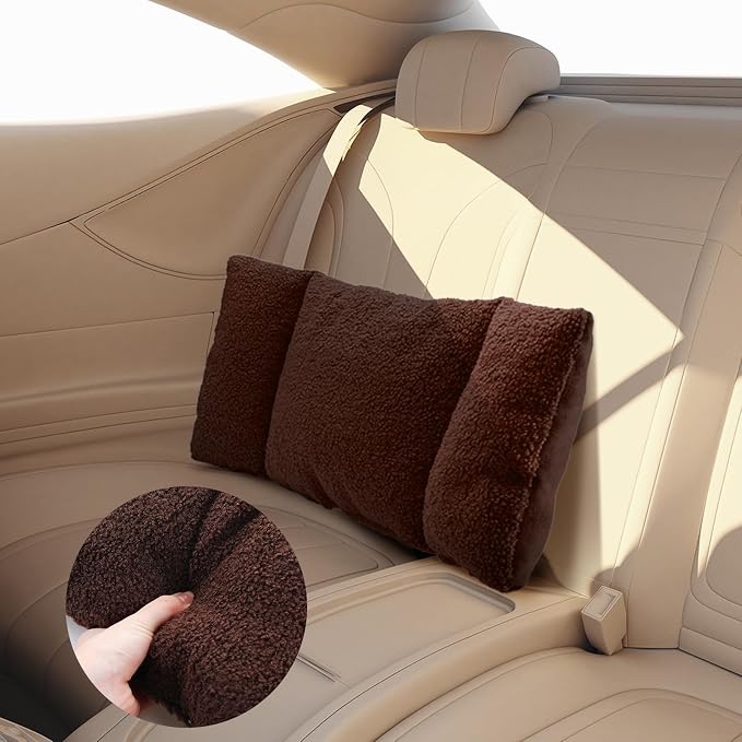 Queekay Fleece Lumbar Support Pillow 3 Section Back Pillow Office Chair for Back Support Comfortable Lumbar Cushion for Car Seat Pain Relief Sofa Rest(Coffee) - Image 5