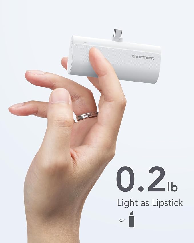 charmast Mini Portable Charger USB-C Connector, 5000mAh Small Power Bank | Lipstick-Size Battery Pack for iPhone 17/16/15 Samsung Android, Lightweight, Purse Ready, Direct Plug-in, 20W Fast Charging - Image 5