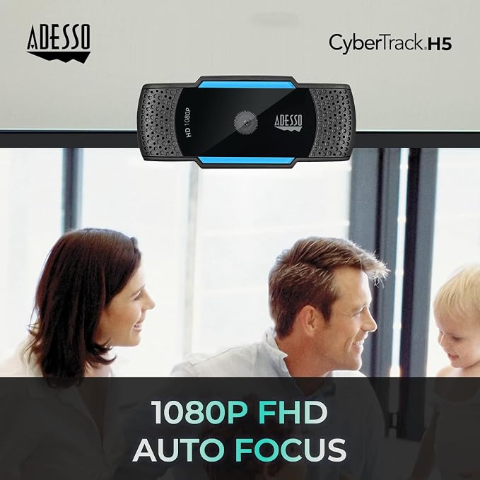 Adesso Cybertrack H5 1080p HD Webcam, Black | USB Autofocus, Microphone, 1920 Pixels X 1080 Pixels, 2.1 Mpixels - Image 2