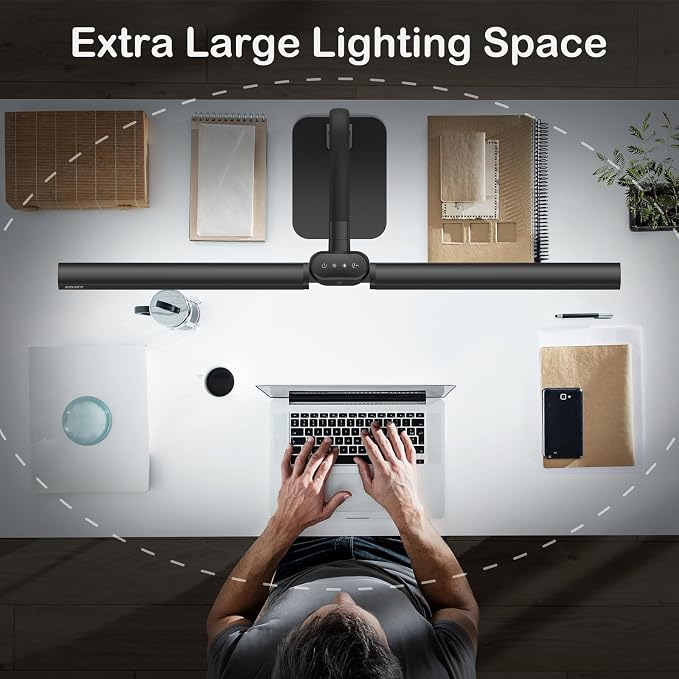 24W LED Desk Lamp for Home Office, 1500lm Dual Head Task Light with Remote | Tall Architect Lamps for Reading, USB Charging Port, Eye Caring, Dimmable 5 Color Modes, Adjustable Gooseneck, Timer, Base - Image 4