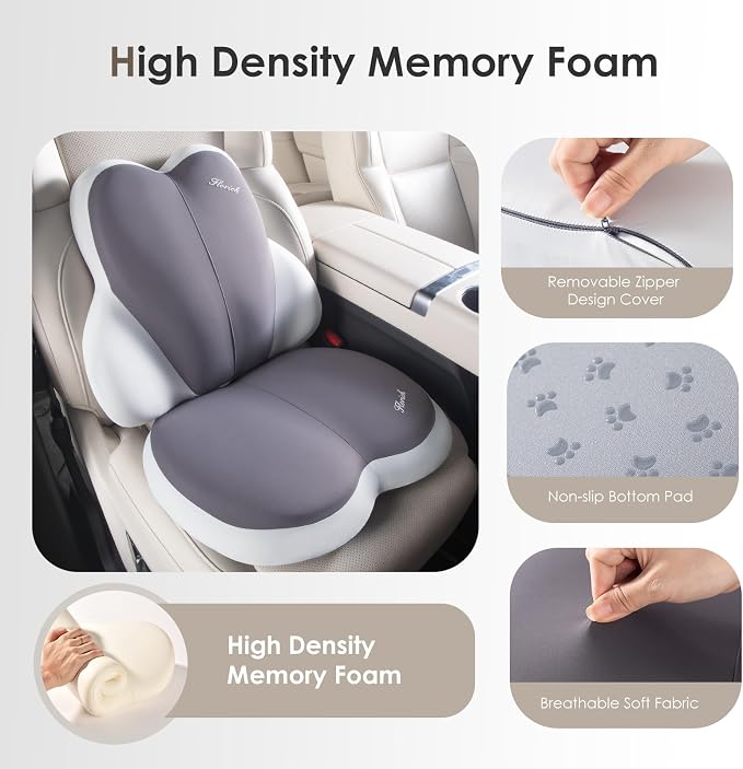 Car Seat Cushion and Back Support for Car Ultrathick Memory Foam Office Chair Cushions with Lumbar Support Pillow for Sciatica & Back & Tailbone Pain Relief (Beige Grey) - Image 4