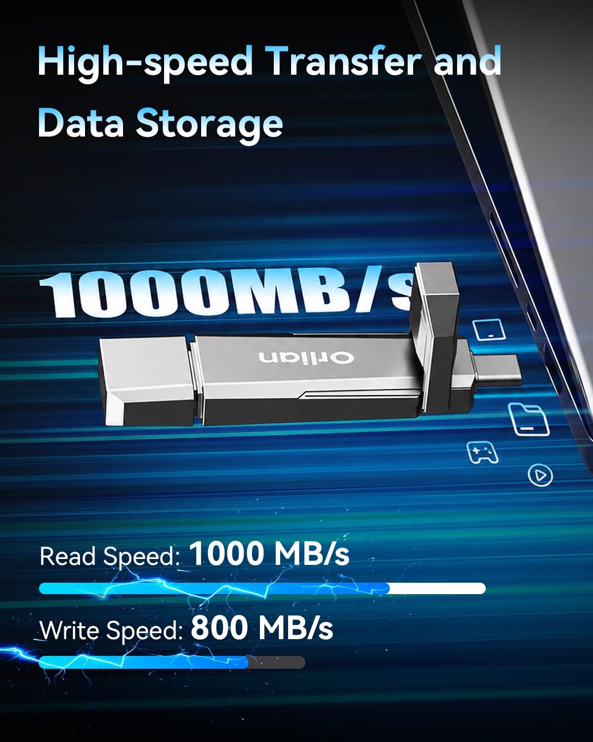 512GB External SSD USB Solid State Drive up to 1000MB/s Dual USB C+A 3. 2 Thumb Drive - Image 2