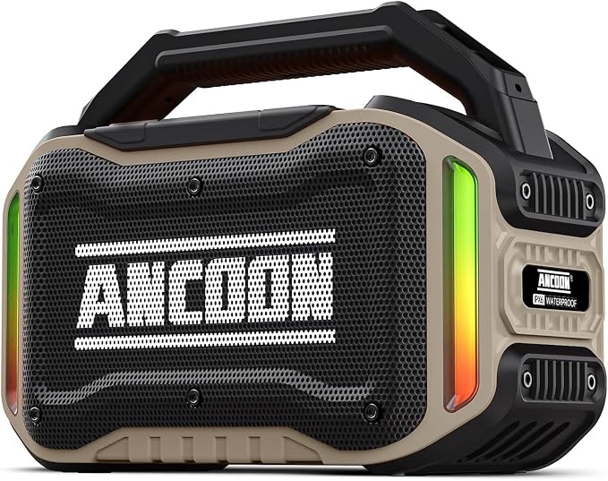 ANCOON Speakers Bluetooth Wireless: 80W(Peak) Loud Speaker with Bass, 20H Playtime, IPX6 Waterproof, Large Jobsite Speakers for Work, Outdoor, Workshop, Garage, Portable Speaker with TWS (Desert) by ANCOON
