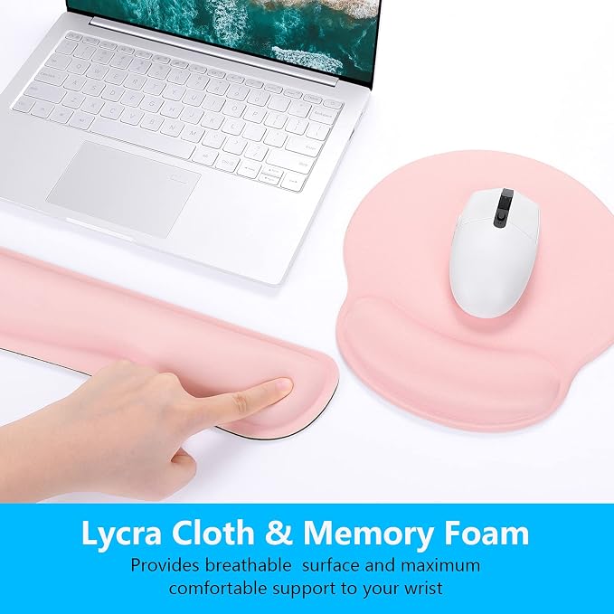 Dapesuom Keyboard Wrist Rest and Mouse Pad with Wrist Support, Cute Memory Foam Cushion for Keyboard and Mouse Set, Ergonomic Desktop Pad Rests with Non Slip Base for Easy Typing & Pain Relief, Pink - Image 4