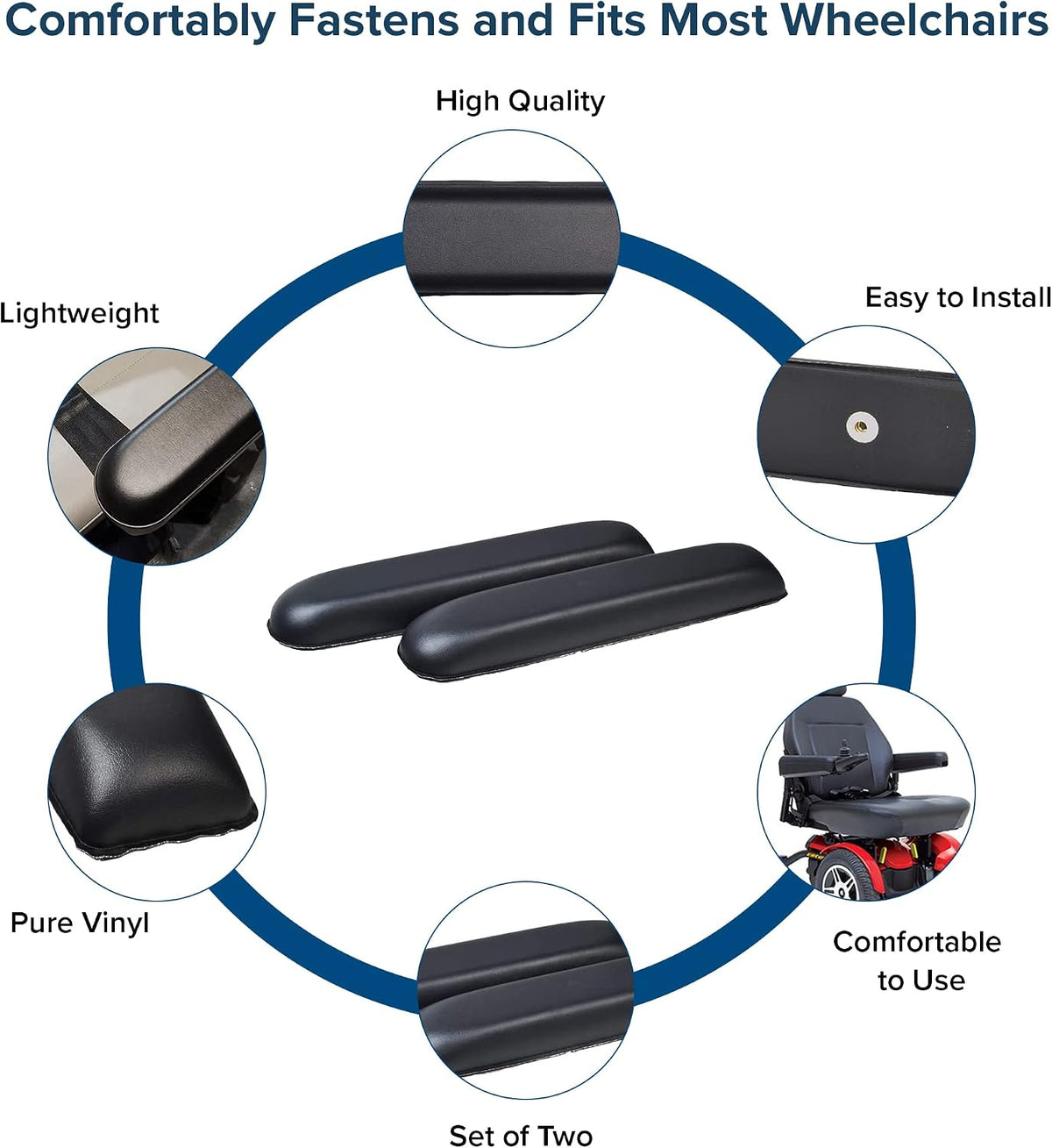 14" Black Vinyl Co-Molded Full Length Armrest Pads for Jazzy Power Chairs (Set of 2) - Image 4