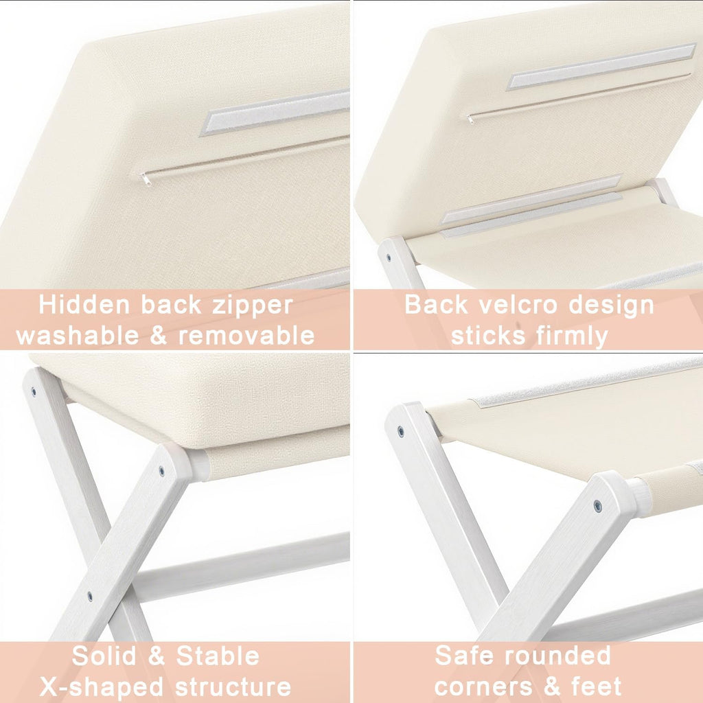 Foldable Foot Stool Ottoman, Modern Foot Rest with Bamboo X Legs & Thick Foam Cushion, Folding Foot Stools Small Padded for Bedroom Living Room, Footstool for Chair Couch (White - White) - Image 5