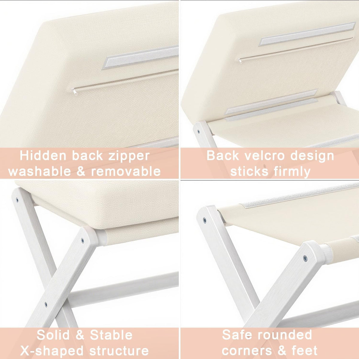 Foldable Foot Stool Ottoman, Modern Foot Rest with Bamboo X Legs & Thick Foam Cushion, Folding Foot Stools Small Padded for Bedroom Living Room, Footstool for Chair Couch (White - White) - Image 5