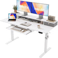 Agilestic 55 Inch Standing Desk with Drawers & Keyboard Tray, White | Electric Height Adjustable, 2 Storage Drawer, Monitor Stand, Sturdy Steel Frame, Memory Presets, Hooks, 154 lbs, Splice Board by Agilestic