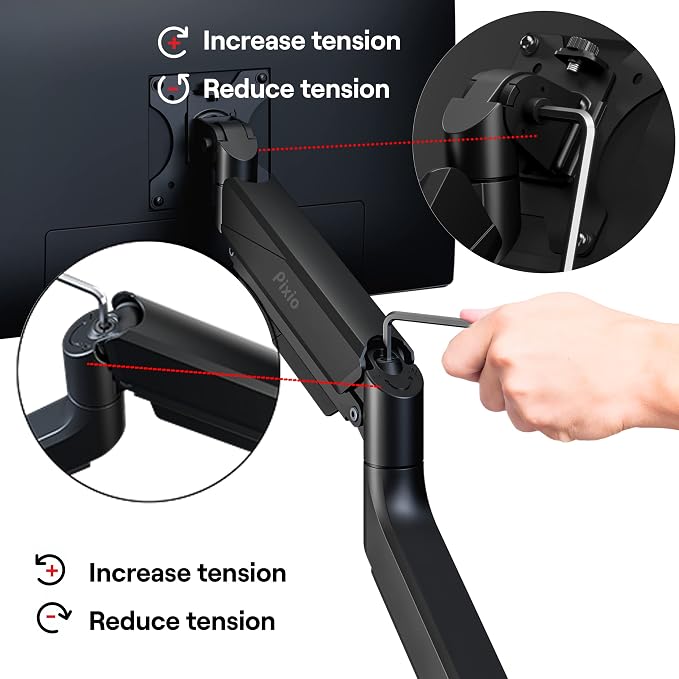 Pixio PS2D Ultrawide Heavy-Duty Premium Dual Monitor Arm Stand Desk Mount - Fits up to 35 inches Two Monitors, Weights up to 33 lbs Each, Height Adjustable, Compatible with VESA 75x75mm 100x100mm - Image 7