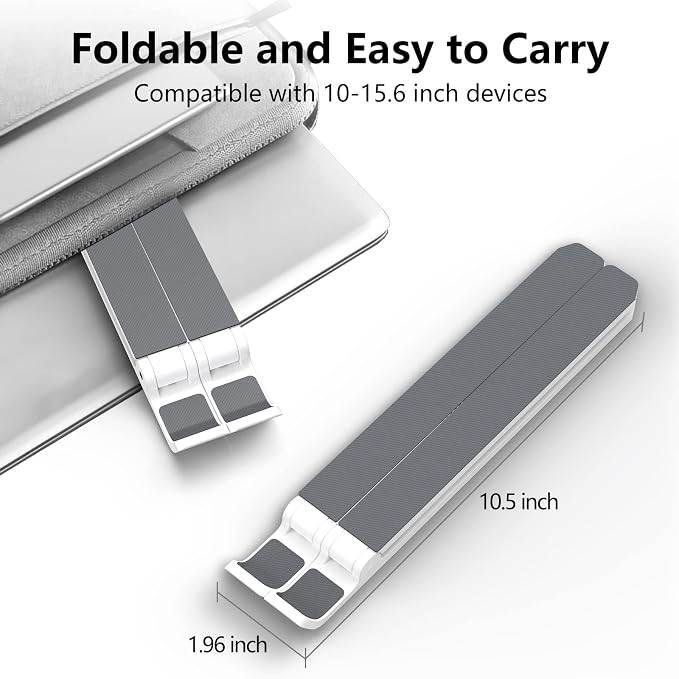 Tonmom Laptop Stand for Desk, Adjustable Laptop Riser, White | ABS+Silicone Foldable Portable Notebook Holder, Ventilated Cooling Notebook Mount Computer Stand for 10-15.6” Laptops,Tablets - Image 4