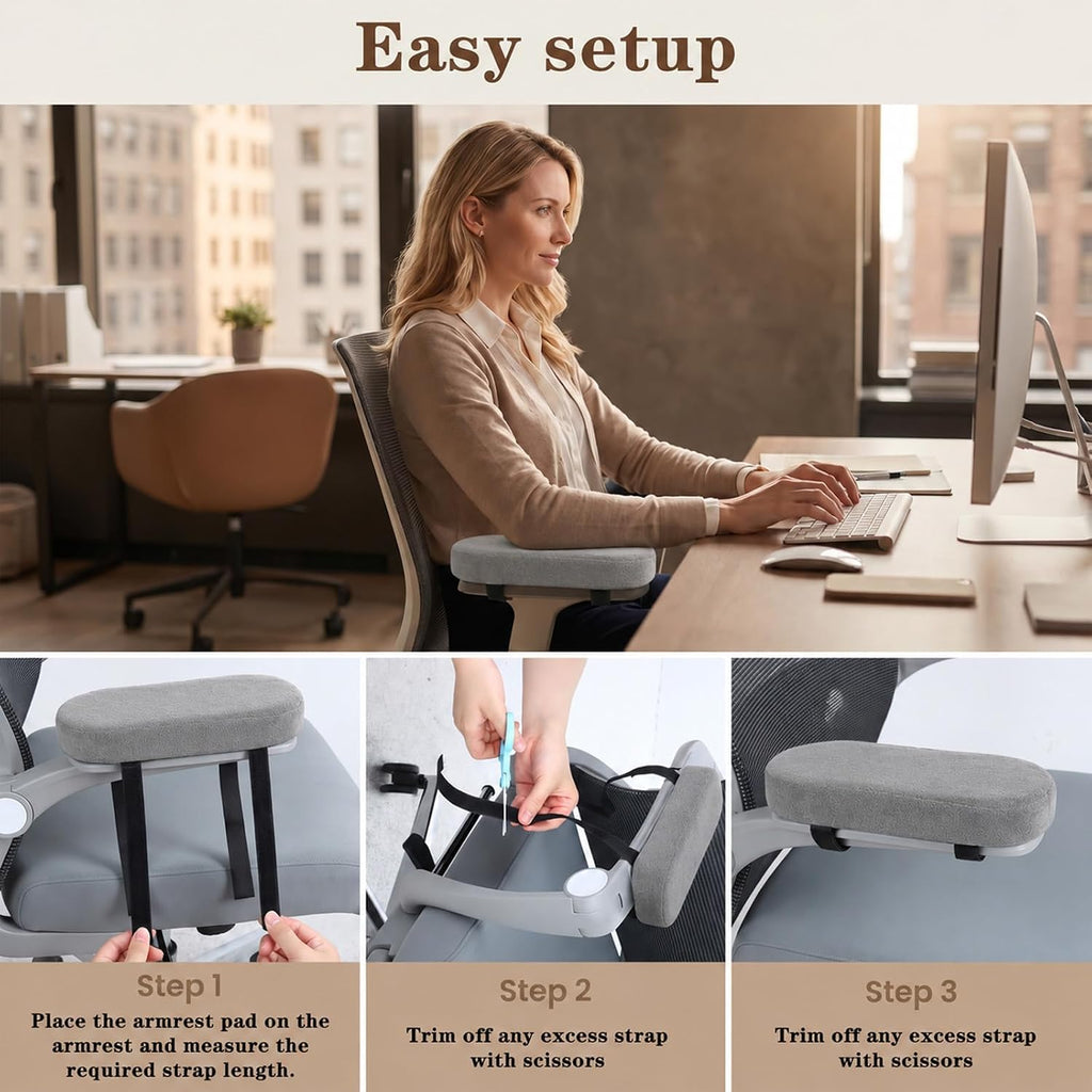 2 Pack Non-Slip Armrest Pads Ergonomic Thick Memory Foam Arm Pads for Office, Gaming Chairs (Grey) - Image 7