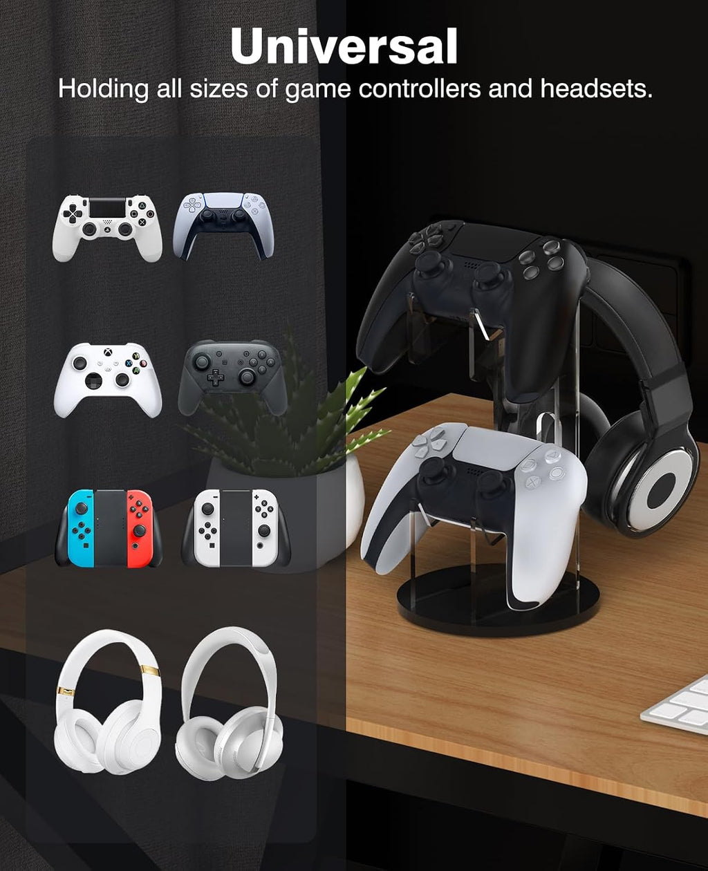 MoKo Universal Game Controller & Headset Stand, 2-in-1 Holder Acrylic - Image 2