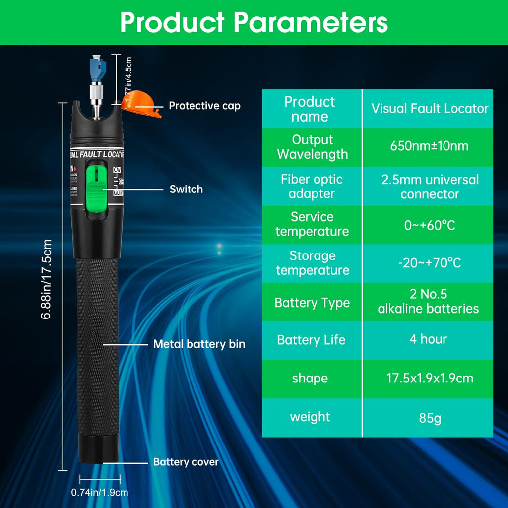 Moocci 3 Pcs Visual Fault Locator Fiber Optic Tester - Fiber Optic Cable Tester Meter with FC to LC Adapter - Tools Kit for FC/SC/ST/LC Connector,Network Cable Test - Green Blue White - Image 5