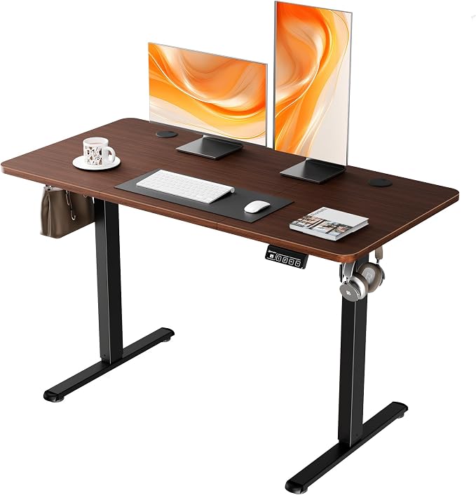 47"x24" Standing Desk, Height Adjustable Sit-Stand Home Office, Walnut | Electric Adjustable Standing Desk, Sit to Stand Computer Office Desk with Splice Board, Memory Preset, Lifts 28.7''-46.5" by ERGOMAKER