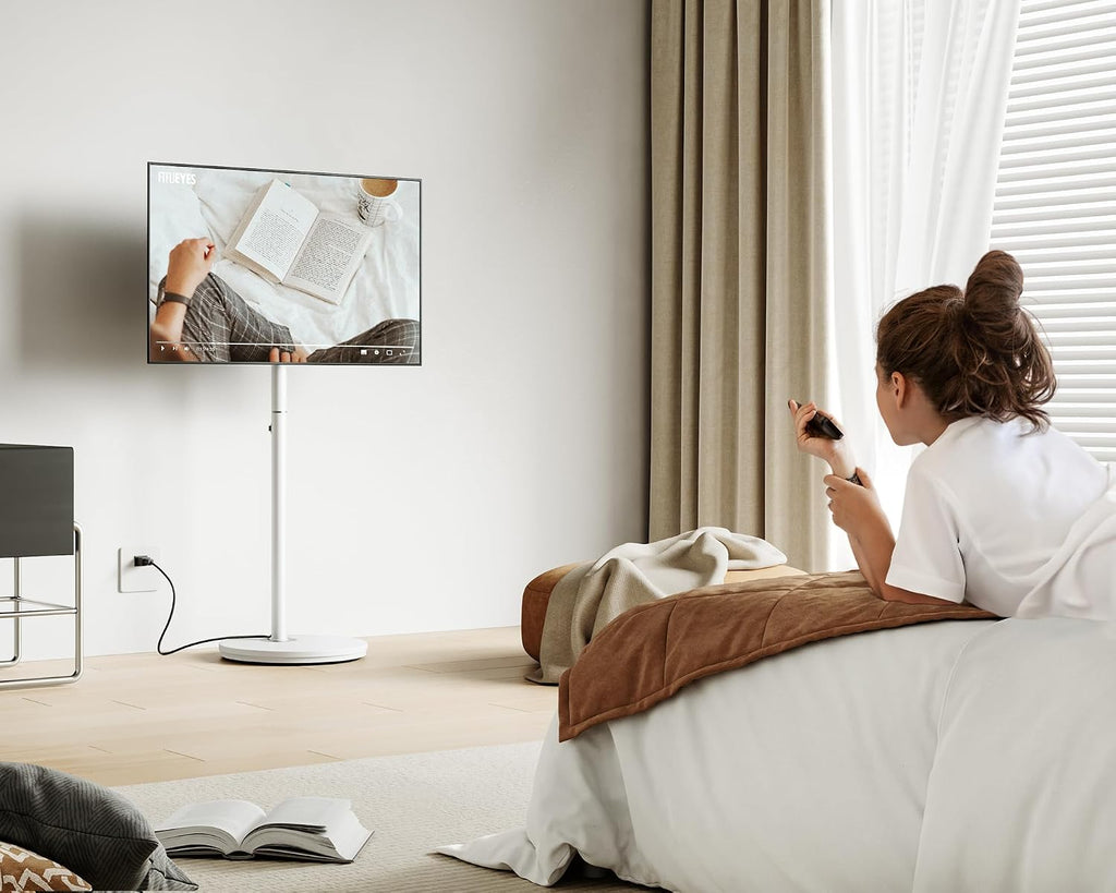FITUEYES Small Rolling TV Cart for 24-48 Inch TVs, Height Adjustable, White - Image 3