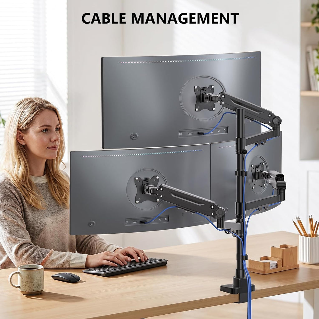 WALI Stacked Triple Monitor Mount for 13-42 inch Curved Screen, Max 26.4lbs - Image 5