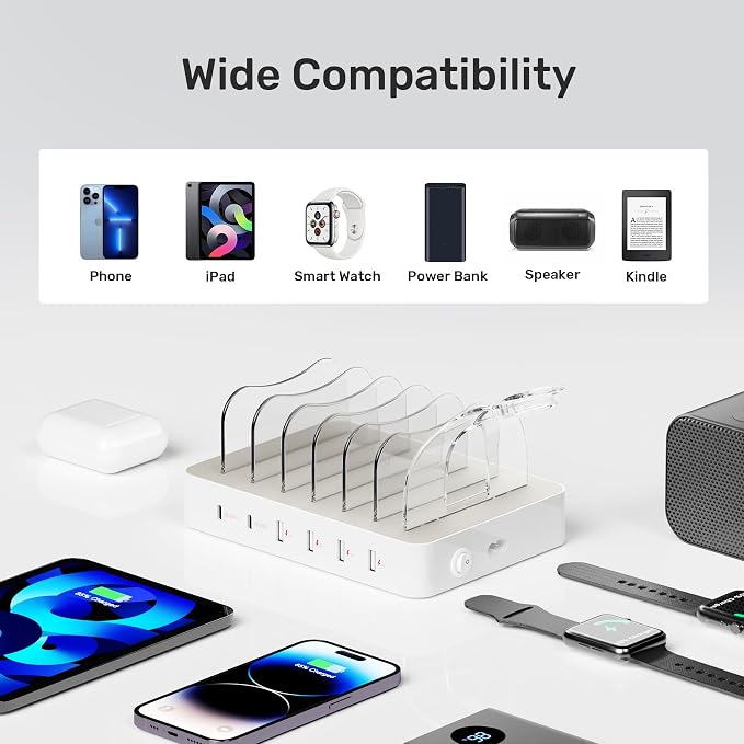 Unitek Multi USB C Charging Station, 6 Port Charger Organizer Dock with PD | Family Charging Dock for Multiple Devices, Support PD Fast Charging Compatible with iPad, iPhone, Android, Tablet and More - Image 3