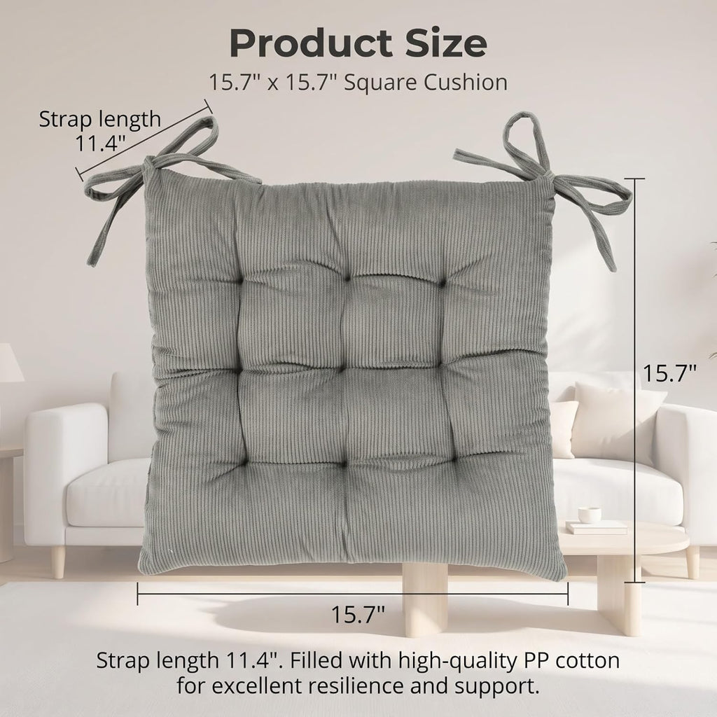 HLOVME Corduroy Chair Cushion with Ties Ultra Soft Warm Floor Cushion for Kids Reading Nook Comfortable Square Seat Cushion for Adult 15.7”x15.7”, Grey - Image 3
