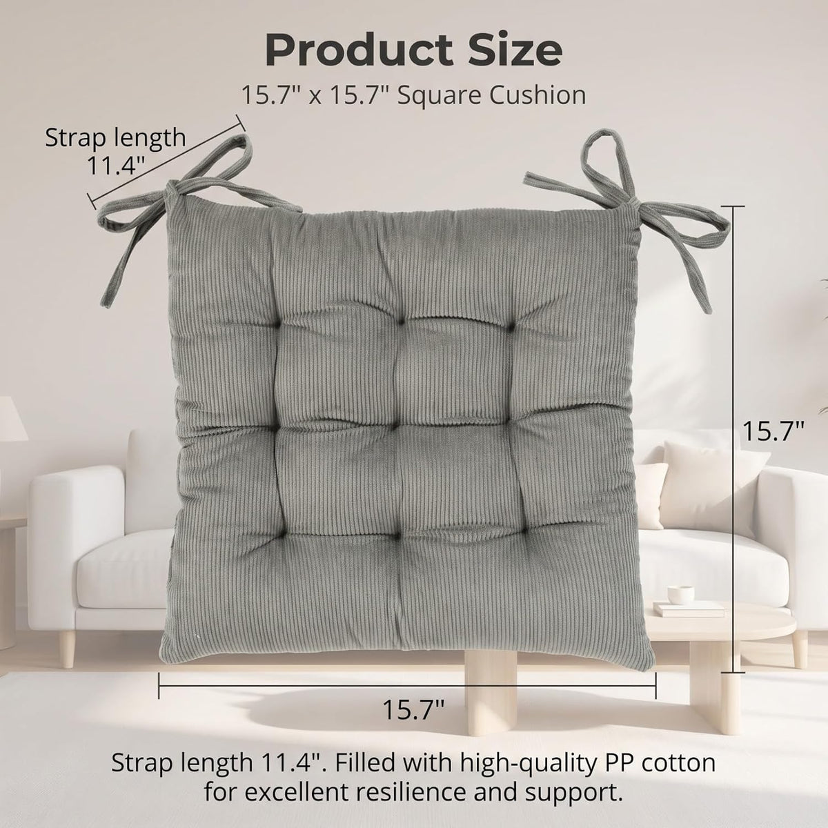 HLOVME Corduroy Chair Cushion with Ties Ultra Soft Warm Floor Cushion for Kids Reading Nook Comfortable Square Seat Cushion for Adult 15.7”x15.7”, Grey - Image 3