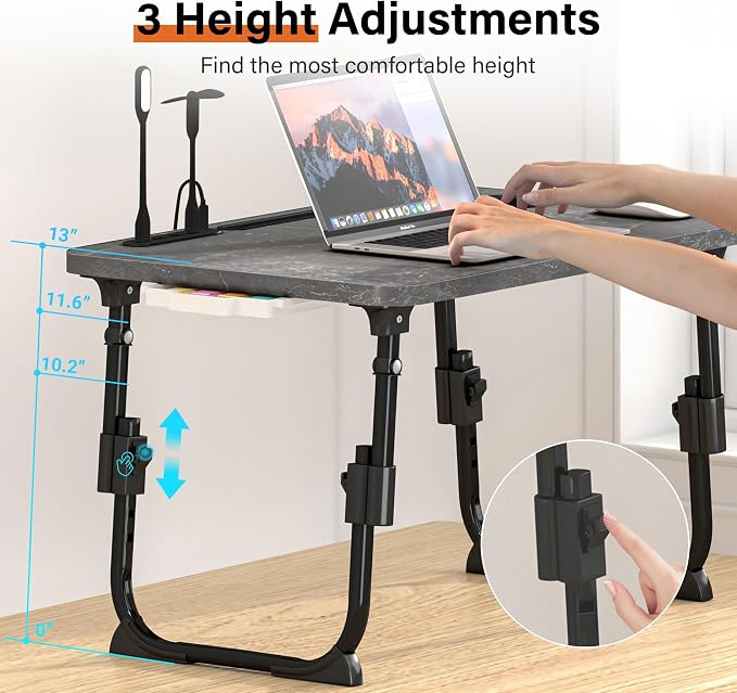 Lap Desk for Bed Adjustable Height with USB Port 23.6" x15.7" Desktop | Storage Drawer, Bookshelf, Fits 17" Laptop, For couch WFH Study, Foldable Non-Slip No Assembly Sturdy Lightweight DeepStone - Image 2