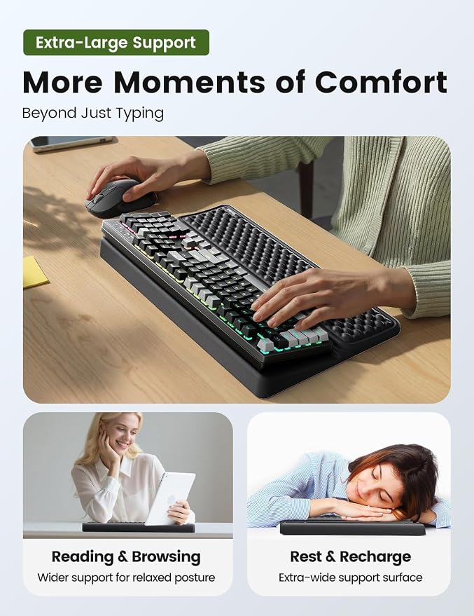 Vaydeer Extra-Large Wrist Rest with Keyboard Stand, Ergonomic Wrist Support Pad, Soft Memory Foam Wrist Cushion for Mechanical 100% Full-Size Keyboard, Carpal Tunnel Pain Relief, Black - Image 5