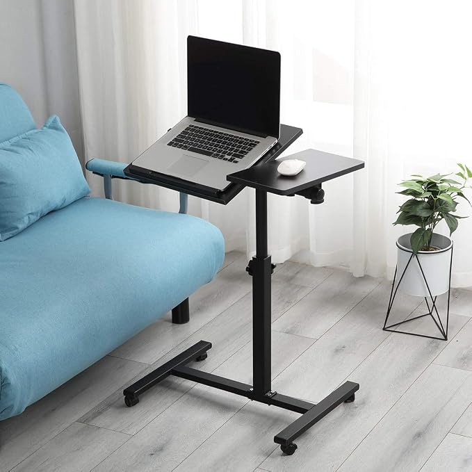 TigerDad Overbed Bedside Desk Mobile Rolling Laptop Stand Tilting Overbed Table with Wheels Height Adjustable Tray Table for Laptop Bed Sofa Side Table, Home & Hospital Use (Black) - Image 7