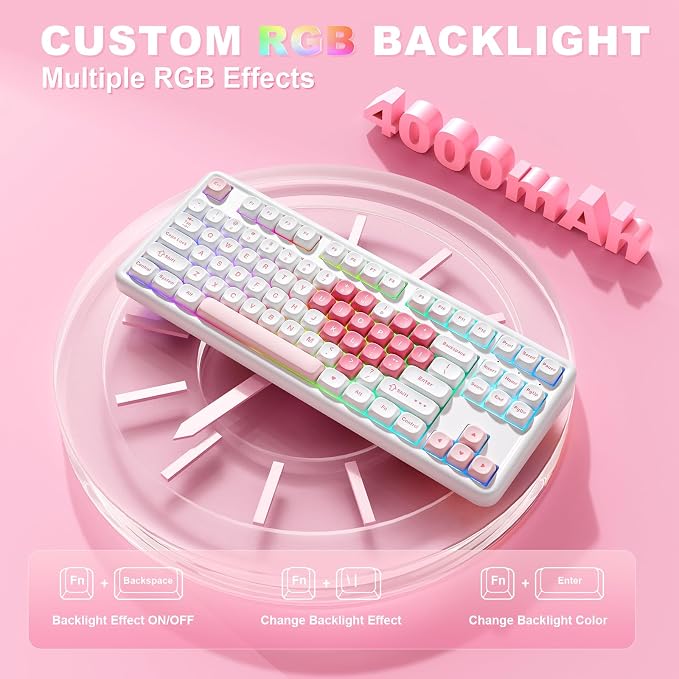 YUNZII B87 TKL Wireless Mechanical Keyboard (White Heart,Milk Switch) | QMK/VIA, Wrist Rest, CreamyTyping, Cute MOA Keycaps, Gasket Mount, Hot Swap, RGB Backlit, NKRO, BT/2.4G/USB-C, for Win/Mac - Image 7